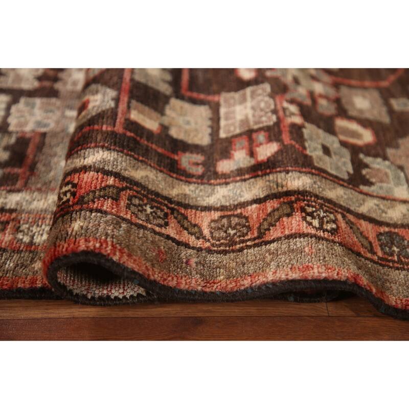 Hand Knotted Oriental 100% Wool Carpet Traditional Geometric Brown Malayer Runner Rug - 10' 0'' X 3' 9''