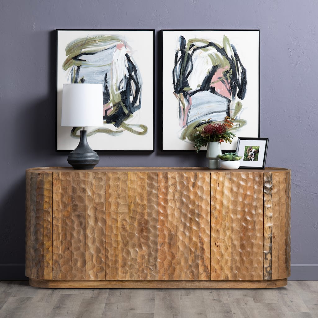 Textured Mango Wood Four-Door Living Room Buffet Sideboard