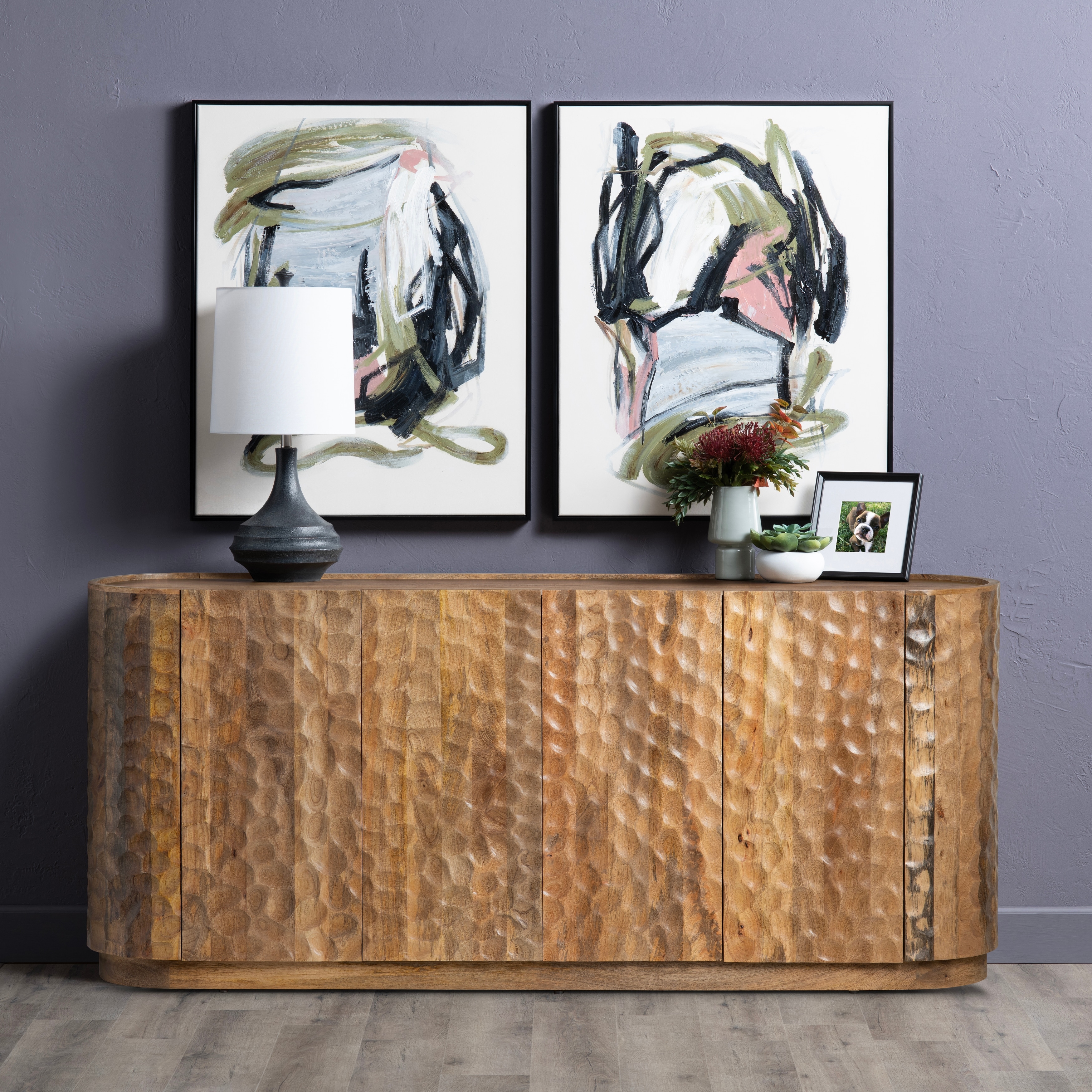 Textured Mango Wood Four-Door Living Room Buffet Sideboard