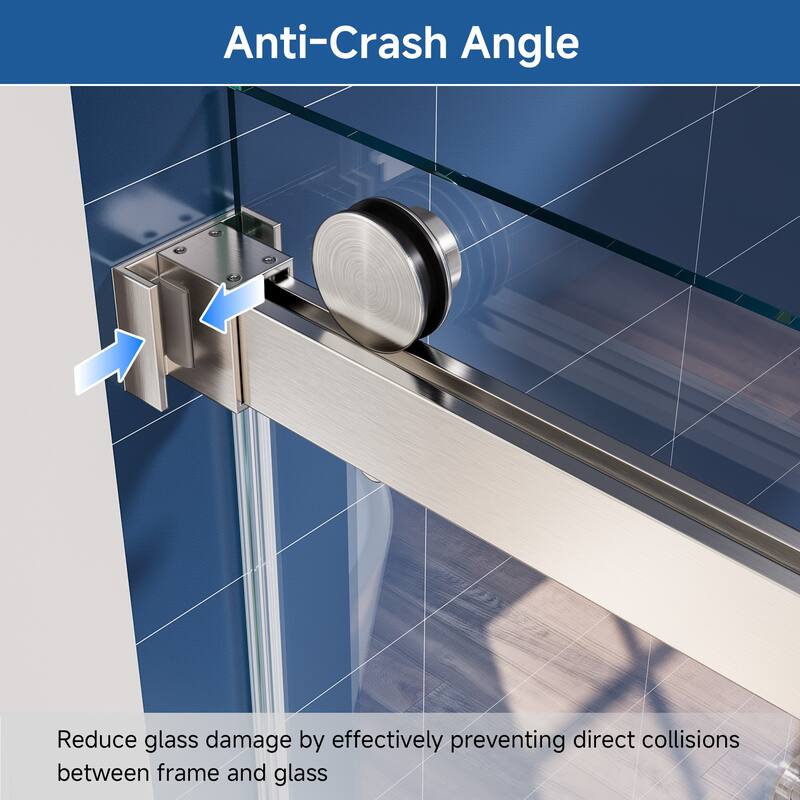 59 in. W x 72 in. H Sliding Frameless Shower Door with Tempered Glass - 59" x 72"