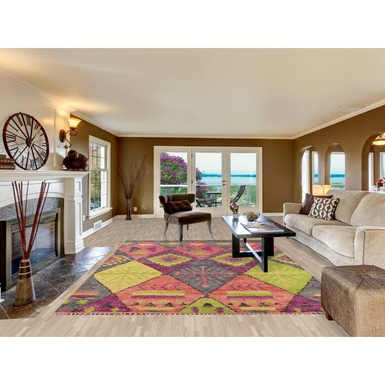 Plush Colorful Moroccan Oriental Area Rug Handmade Wool Carpet - 8'0" x 10'10"