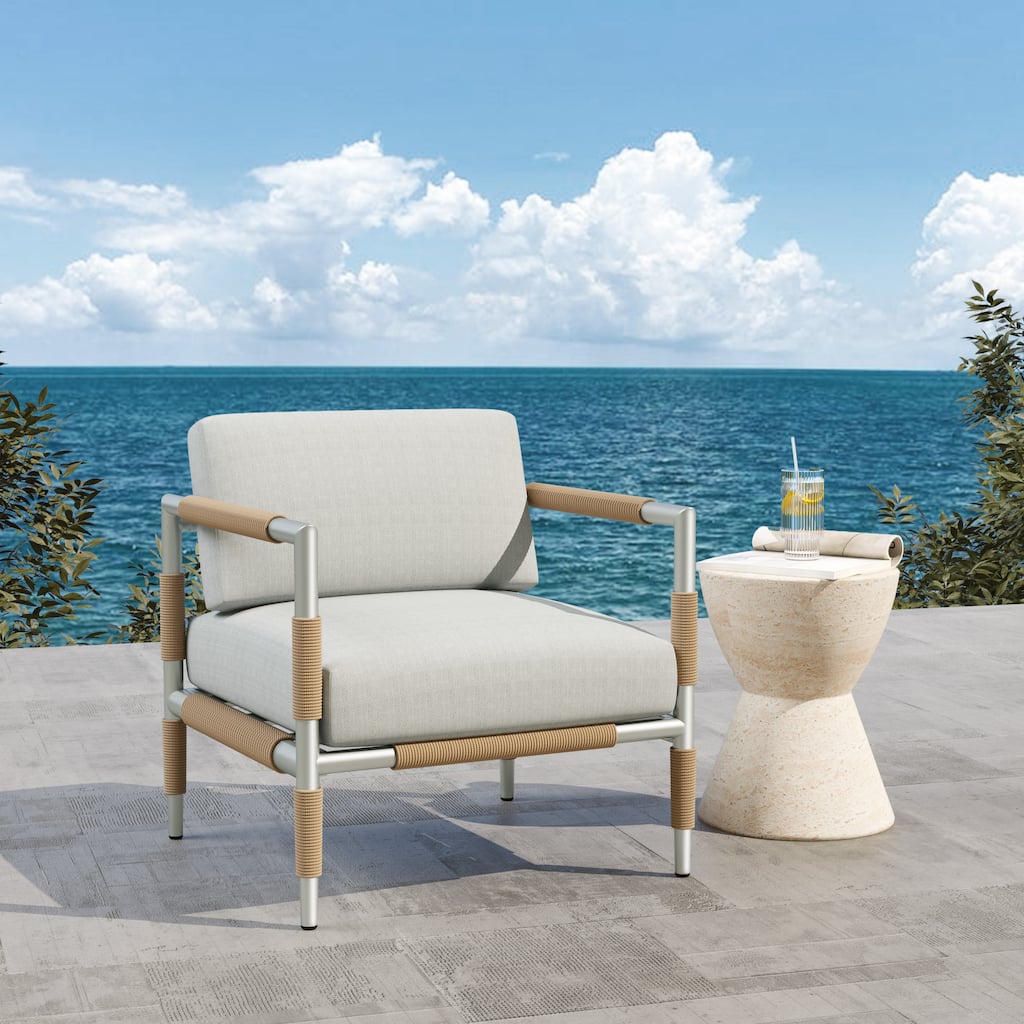 Aluminum Outdoor Patio Armchair with Thick Cushions