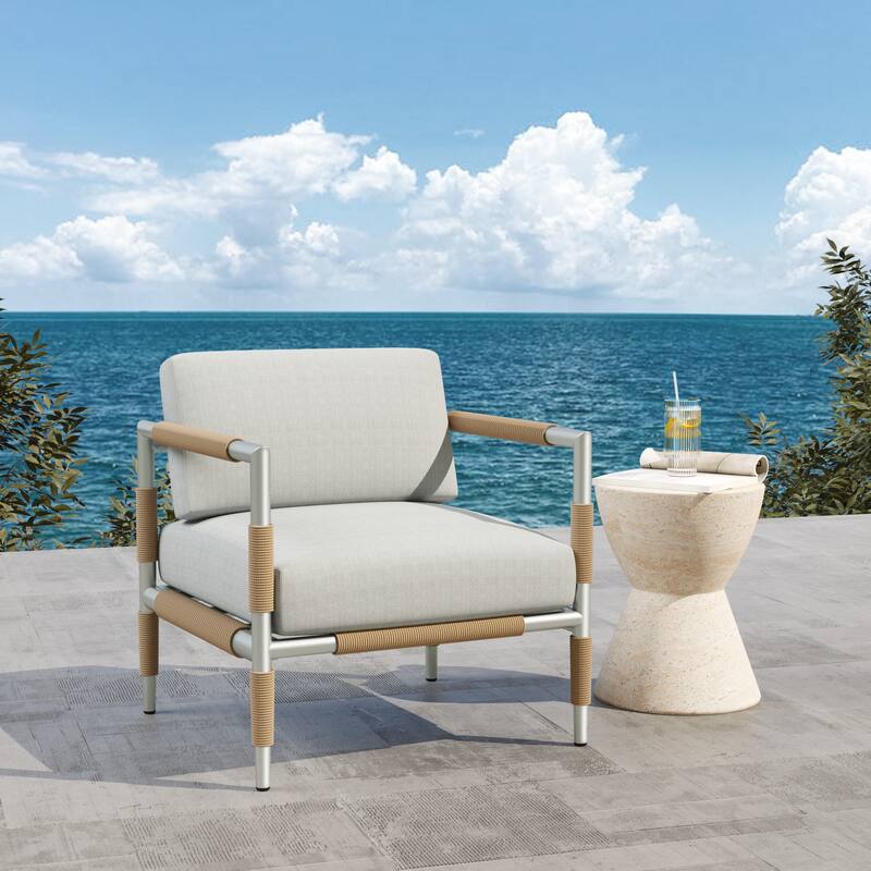 Zefren Outdoor Patio Club Chair with Aluminum, Rope Fabric, Silver by Christopher Knight Home - Light Grey(1-Piece)