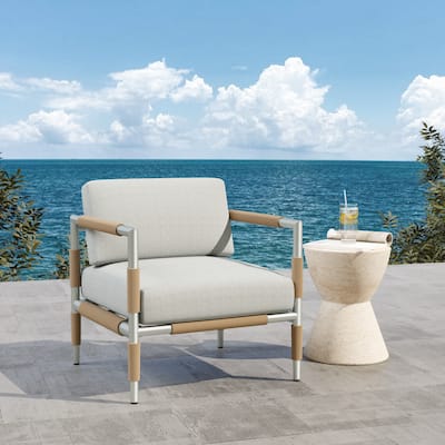 Zefren Outdoor Patio Club Chair with Aluminum, Rope Fabric, Silver by Christopher Knight Home