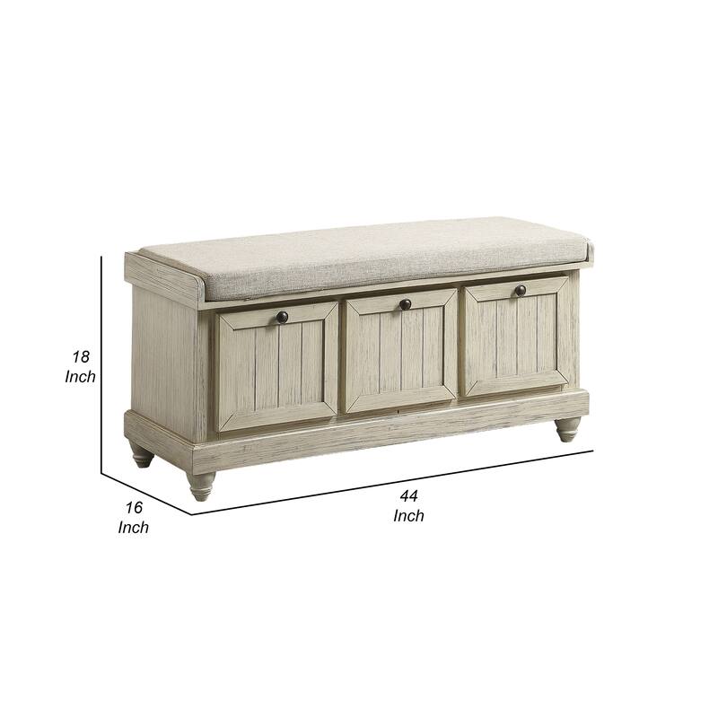 Wali 44 Inch Bench with Lift Top Storage, Cushioned Seat Antique White