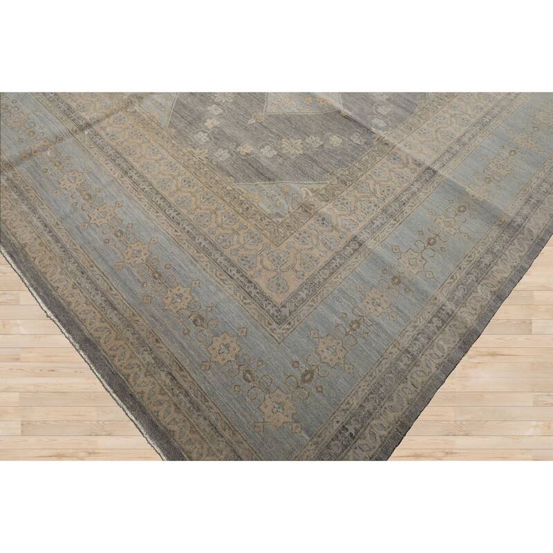 12'4''x15'6'' Hand Knotted Wool Slate Peshawar Transitional Oriental Area Rug - 12' 4'' x 15' 6''