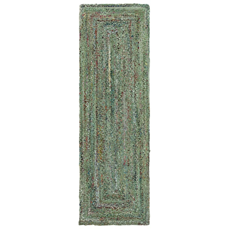 SAFAVIEH Georgine Handmade Nanny Braided Bohemian Cotton Rug - 2'3" x 8' Runner - Light Green/Sage