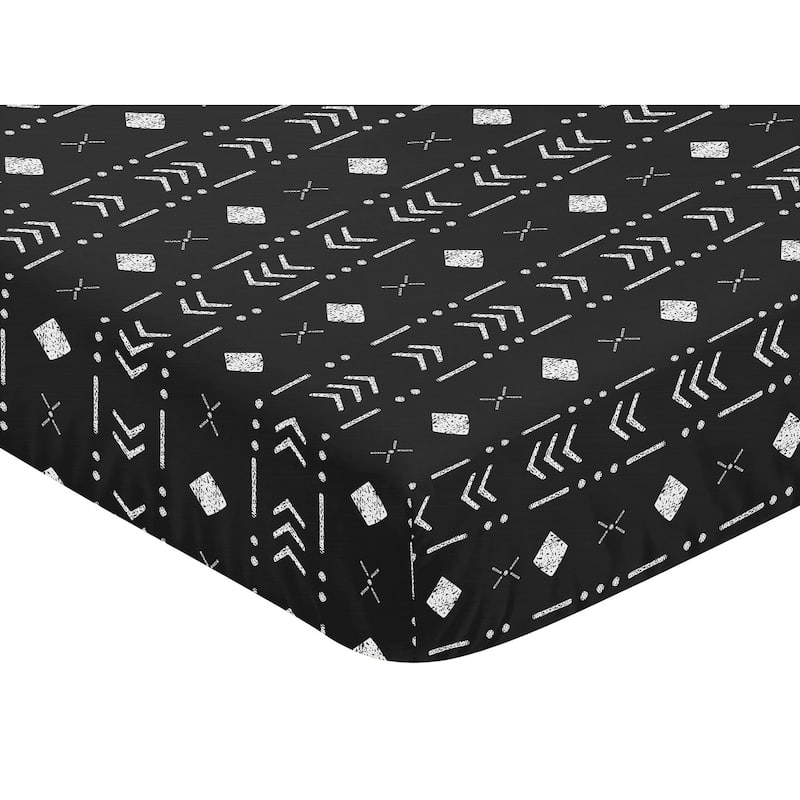 Black and White Boho Mudcloth Boy Girl Fitted Crib Sheet - White Black Woodland Bohemian Tribal Southwest Geometric Arrow Aztec