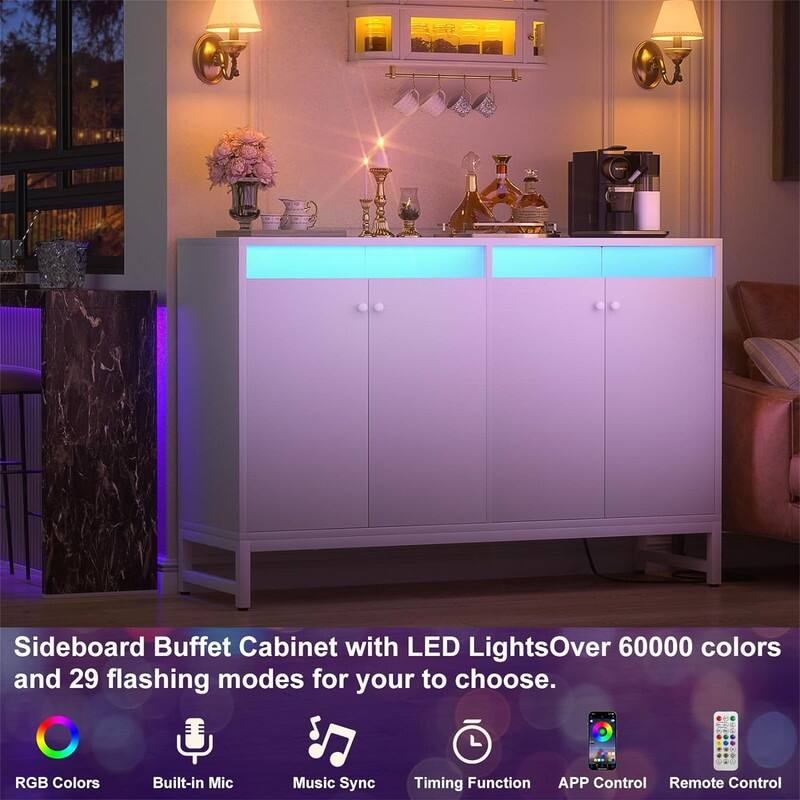 Sideboard Buffet Cabinet with Power Outlet - 13.78"D x 46.85"W x 31.88"H