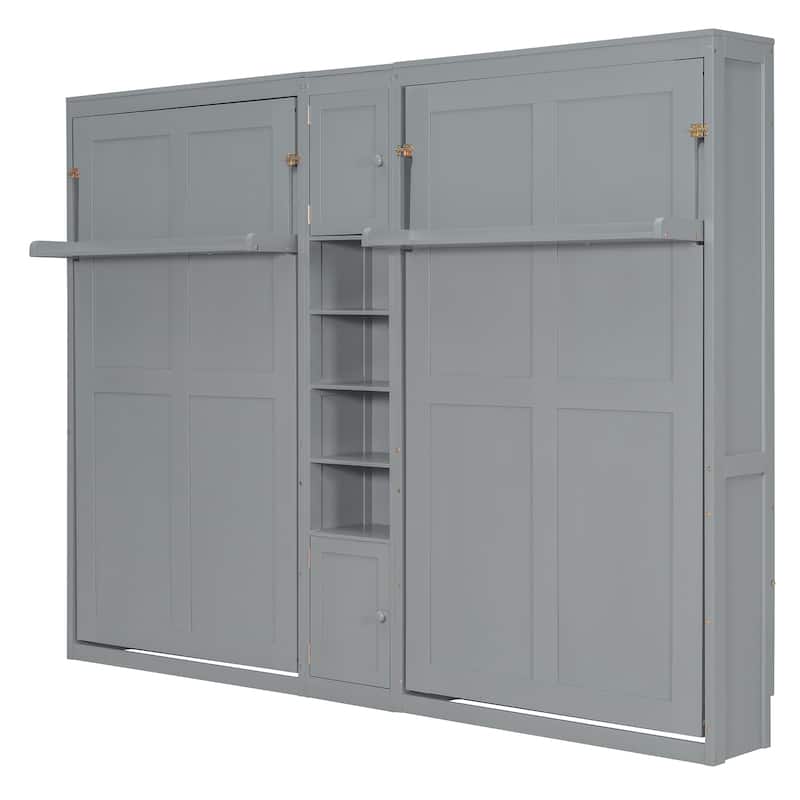 Roomfitters Twin Wall Murphy Bed System with Center Storage Shelves, Convertible Fold Down Sleeper Cabinet