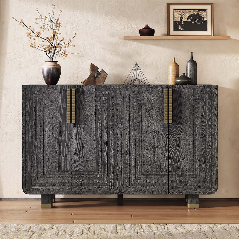 Retro Buffet Cabinet with Adjustable Shelves,for Dining,Kitchen,and Living Room - Black