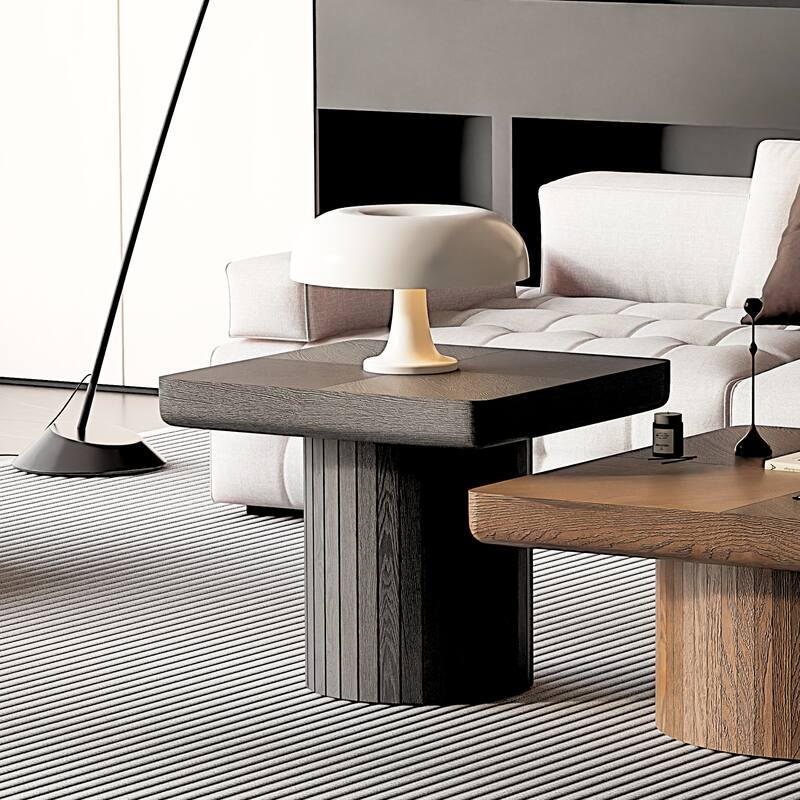 23.6'' Modern Solid Wood Veneer End Table - Black