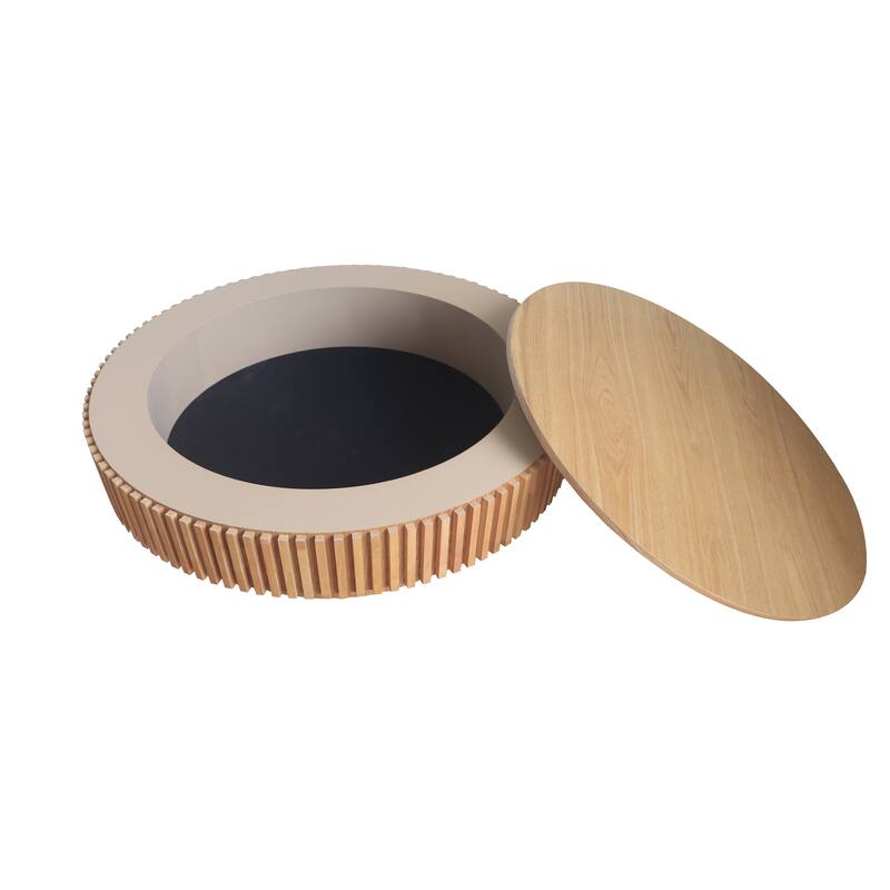 39.37'' Round Coffee Table Tea Table with Storage Space, Minimalist Accent Table Natural Wood Sofa Table Center Table