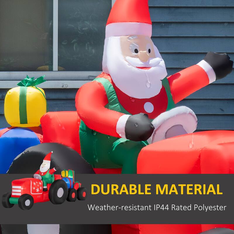 Outsunny 9ft Christmas Inflatable Santa Claus Driving Trailer with Gift Boxes, Blow-Up Outdoor LED Yard Display