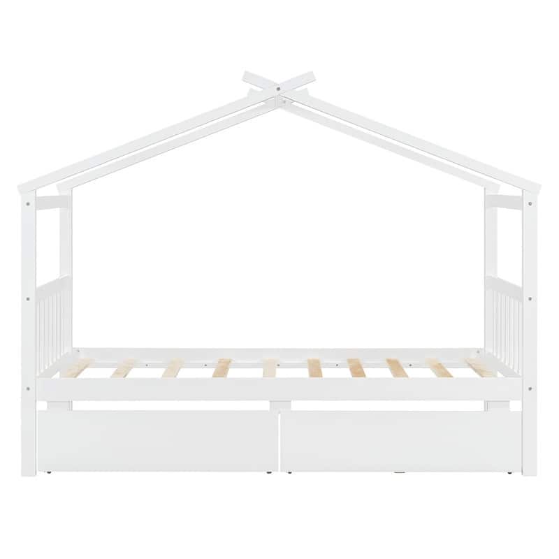Twin Size Wooden House Bed with 2 Drawers