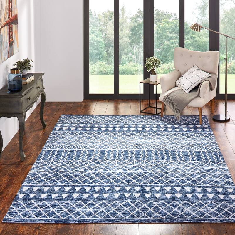 Geometrics Area Rug - 7'6" X 9'6" - Denim/White