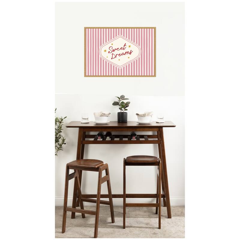 Kate and Laurel Sweet Dreams Retro Typography Pink and Red Stripe by Lucky Guava Framed Canvas Wall Art Print