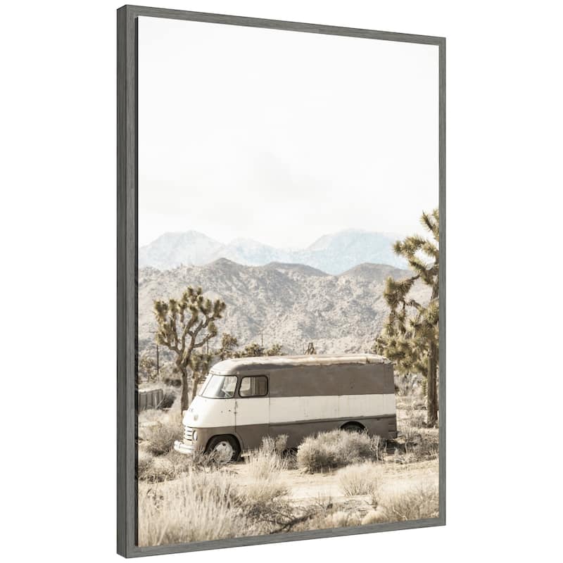Kate and Laurel Sylvie Rustic Desert Vintage Van in Joshua Tree Framed Canvas by Saint and Sailor Studios - 23x33