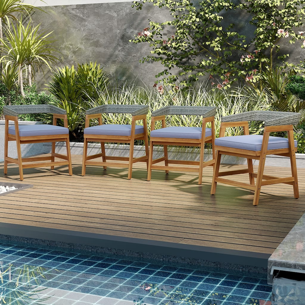 Costway Patio Chairs Set of 4 Outdoor Acacia Wood Dining Chairs with - See Details