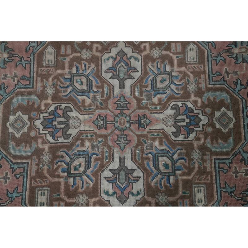 Pink Geometric Tabriz Persian Vintage Rug Handmade Wool Carpet - 6'6" x 9'8"