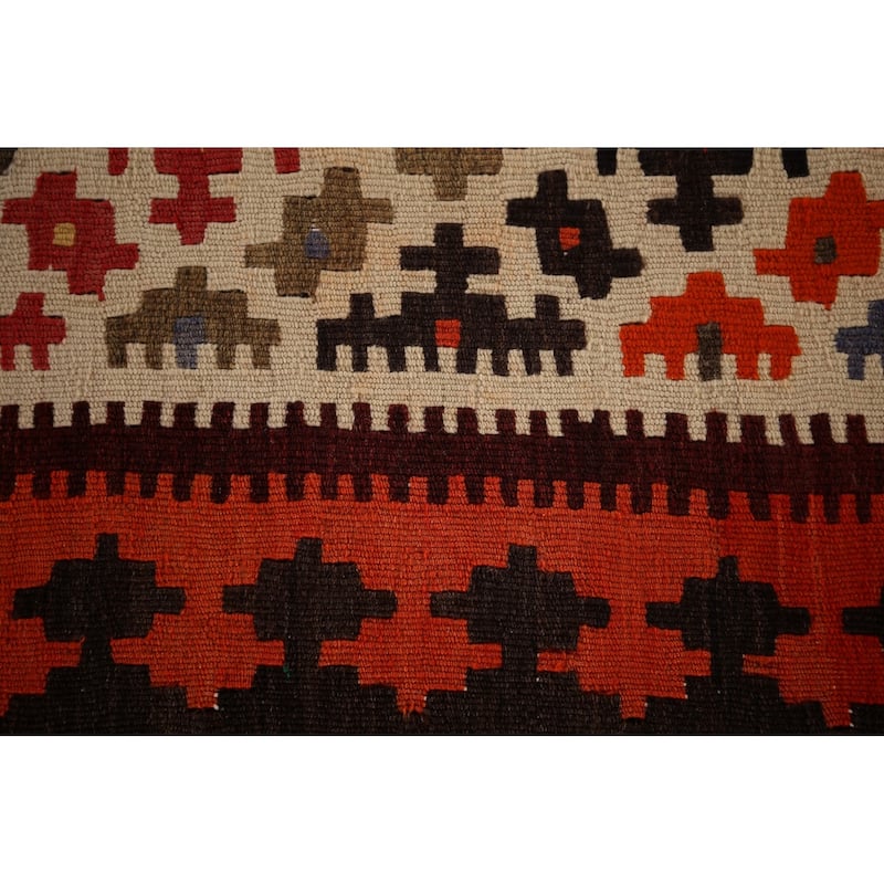 Vegetable Dye Kilim Qashqai Persian Vintage Flatweave Wool Carpet - 5'5" X 9'0"