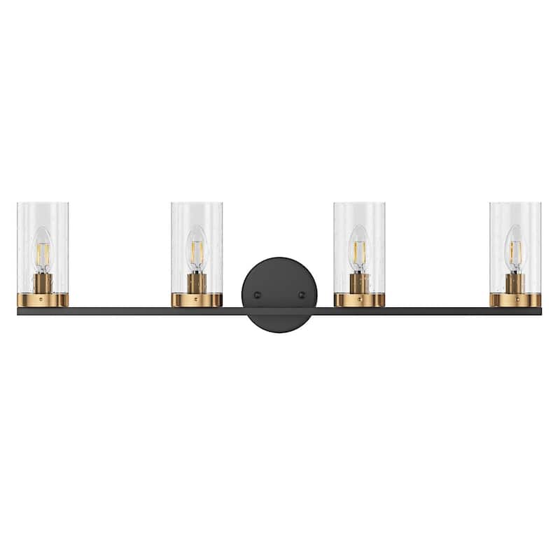 Black 4-Light Clear Cylinder Glass Design Bathroom Vanity Light Over Mirror
