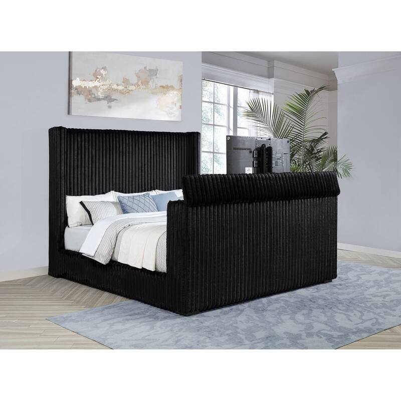 Centergrove Upholstered Wingback TV Bed Black