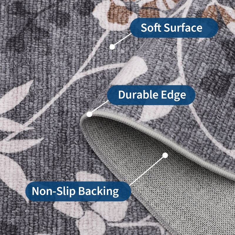 Modern Leaves Pattern Area Rug Botanical Print Washable Rugs for Living Room Bedroom Non-Slip Low Pile Floor Carpet