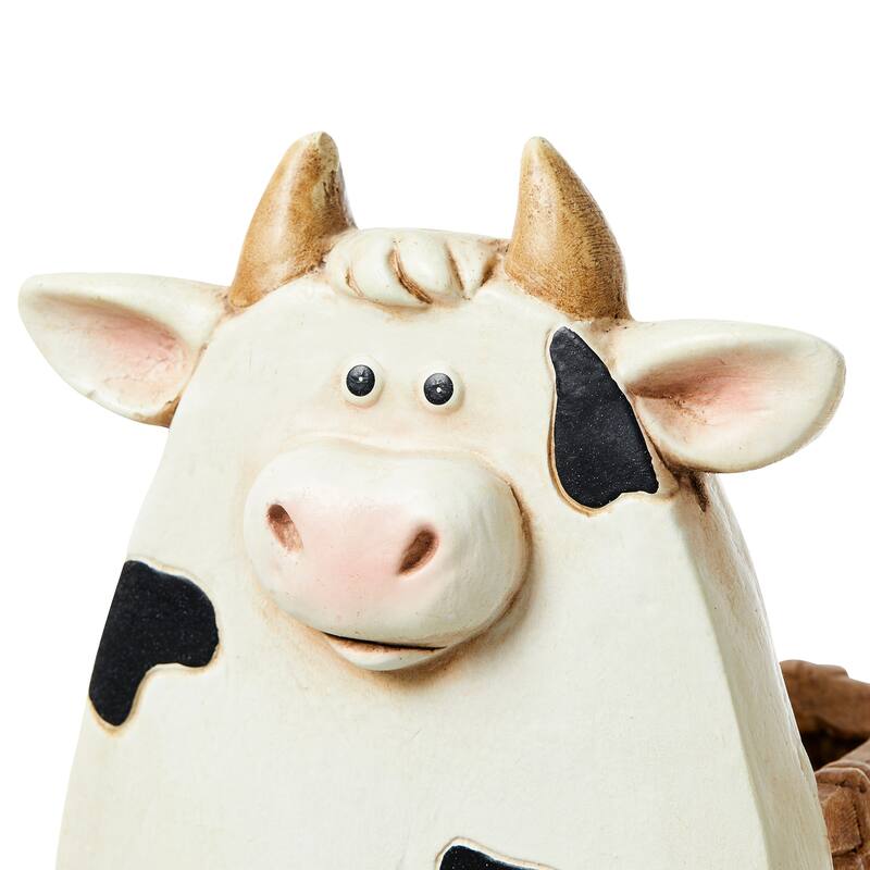 Glitzhome Set of 2 MGO Cute Sheep & Cow Statue Planter