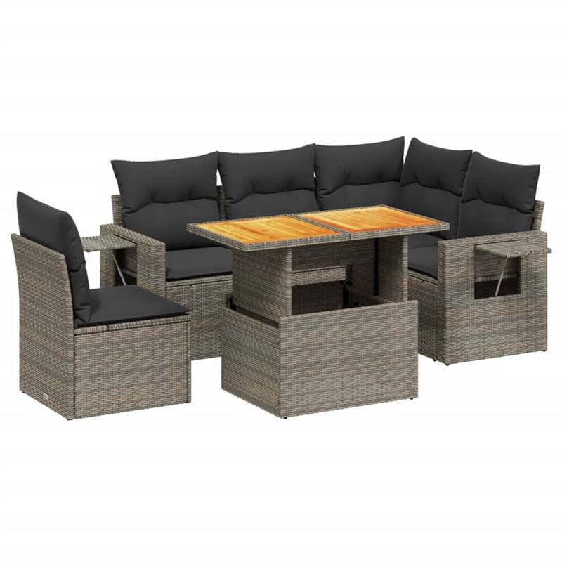 vidaXL Patio Sofa Set with Cushions Lounge Table and Sofas 6 Piece Poly Rattan - 21.7 x 39.4 x 28.7