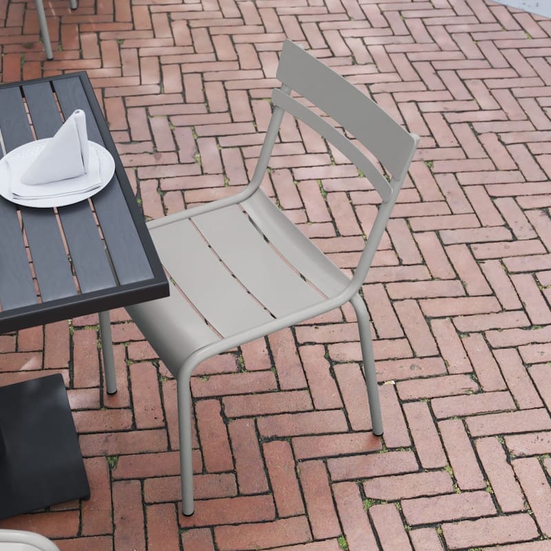 Modern Commercial Grade 2 Slat Indoor/Outdoor Steel Dining Chair