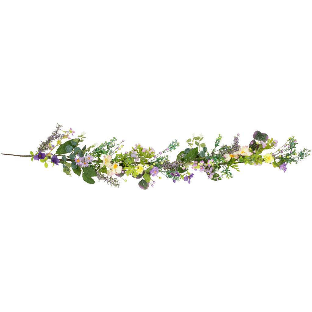 Daisy and Mixed Foliage Floral Spring Garland - 5' - Purple
