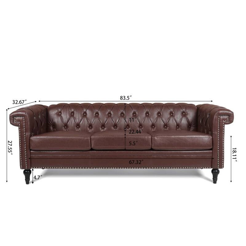 Traditional Sofa Couch 82.5" Width Square Arm Removable Cushion 3 Seater Sofa