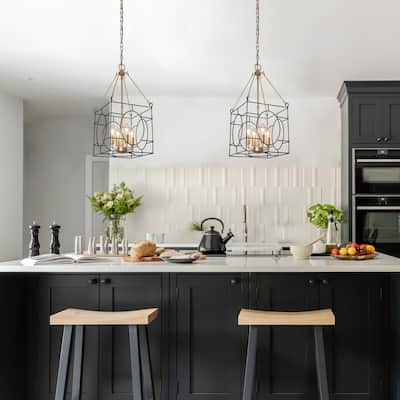 Alestair Modern Geometric Cage Chandelier Black and Gold Candle Pendant Ceiling Lights - Black and Gold - D11" x H24.5"
