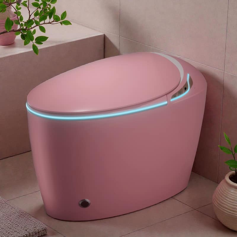 Smart Toilet with Built In Bidet. Auto Open Close Seat. Foot Sensor Flush. Heated Seat. Warm Water Dryer - Pink