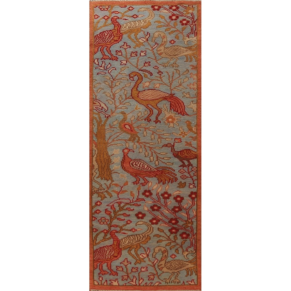 Animals Design Ziegler Indian Runner Rug Handmade Wool Carpet - 2'6"x 8'1"