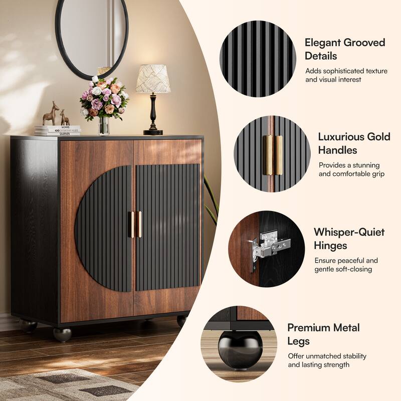 Modular Fluted Buffet Cabinet with Storage, Small Sideboard Table