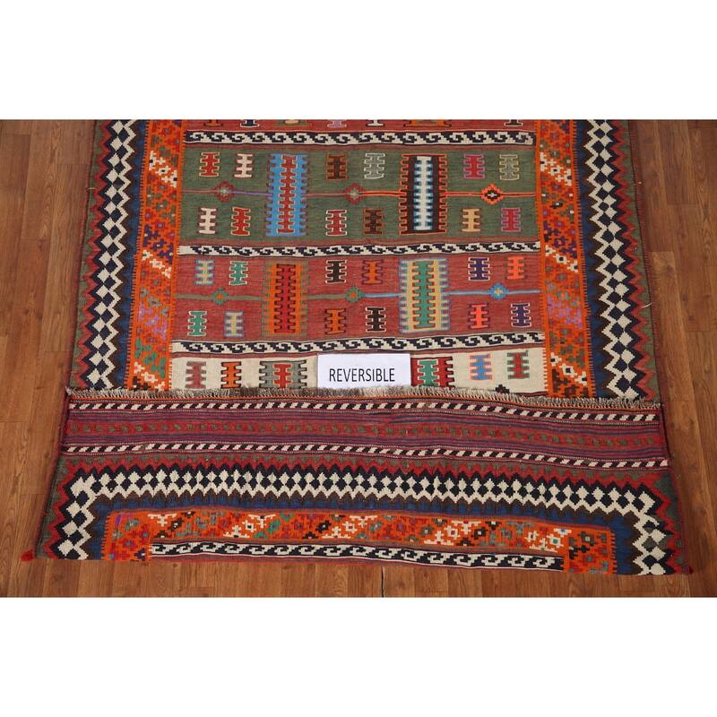 Masterpiece Hand-Woven Vegetable Dye Kilim Qashqai Persian Antique Rug - 5'4"x 8'6"