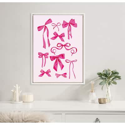Kate and Laurel Sylvie Beaded Pink Bows Framed Canvas by Honey Island Studio