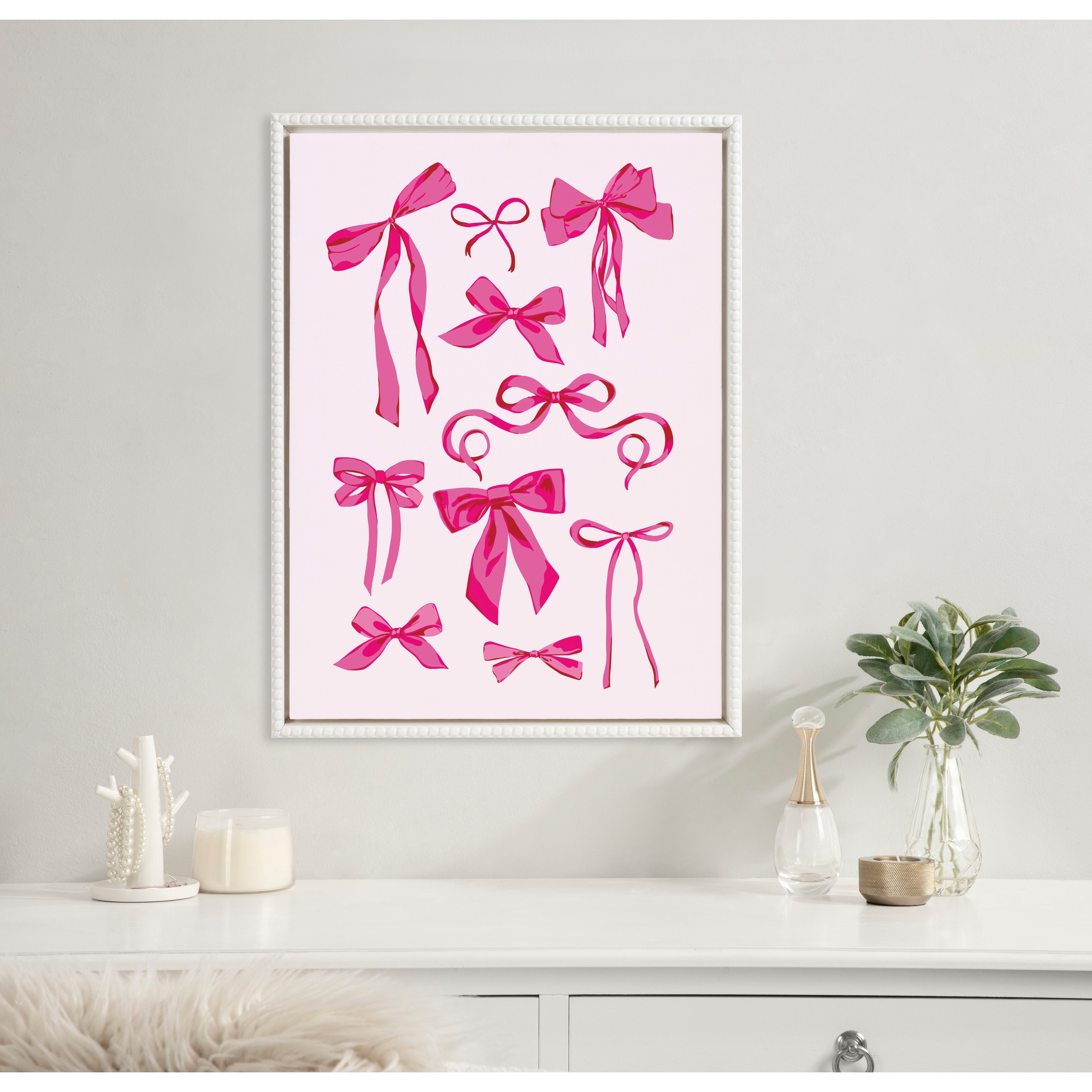 Kate and Laurel Sylvie Beaded Pink Bows Framed Canvas by Honey Island Studio