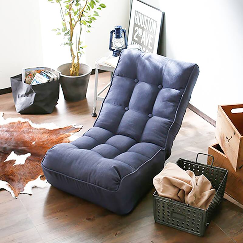 Navy Modern 23.6" High Back Upholstered Adjustable Foldable Buttons Tufted Lounge Chair with Comfortable Backrest