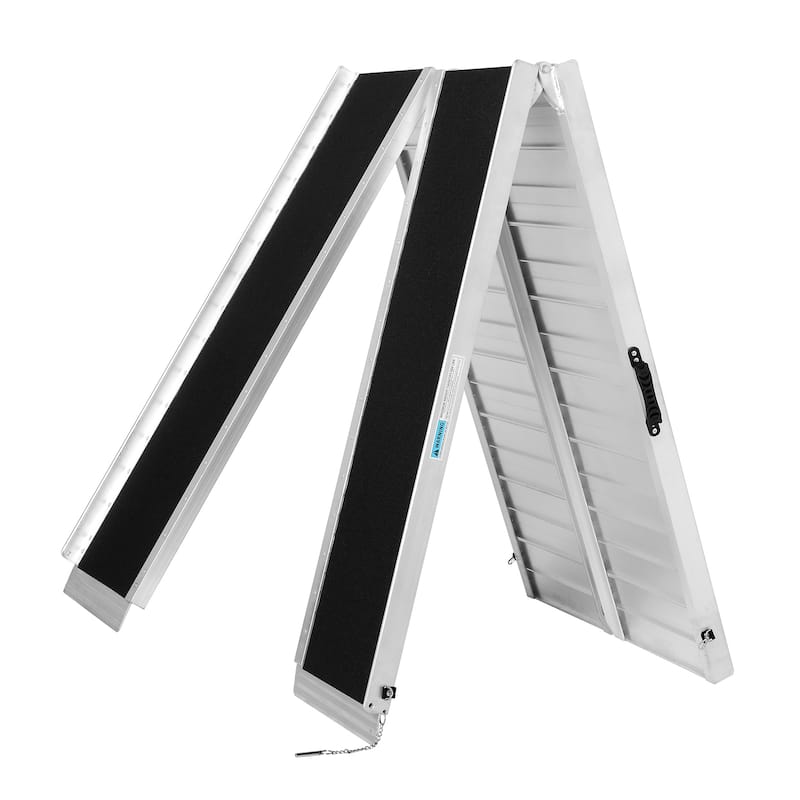 8FT Non-Skid Traction Folding Aluminum Wheelchair Ramp Scooter Mobility Handicap Ramps for Home Steps, Suitcase with Handle