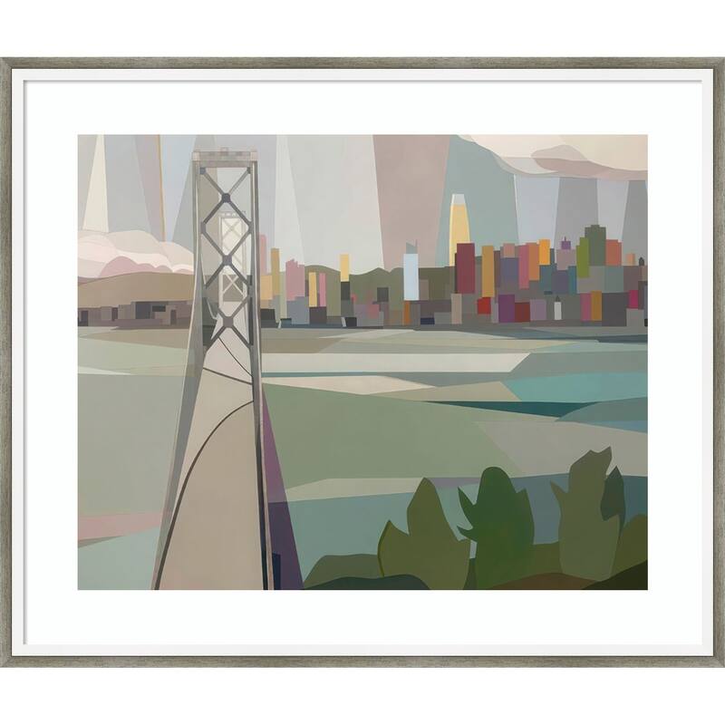 The City From Afar by Melba Browne Wood Framed Wall Art Print - Lucie Silver White
