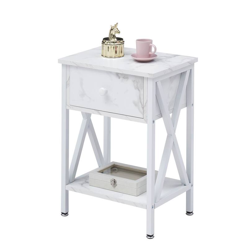 VECELO 1 - Drawer Modern End Table/Nightstands with Storage Shelves