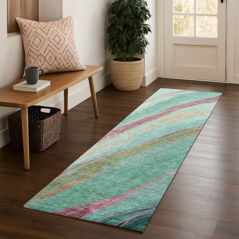 Premium Washable Super Soft Modern Flow Mayfield Rug - Green - 2'3" x 7'6"