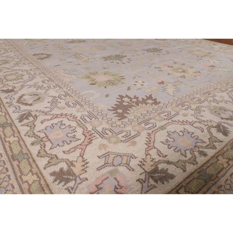 All-Over Gray & Ivory Oushak Indian Area Rug Hand-Knotted Wool Carpet - 9'4" x 11'11"