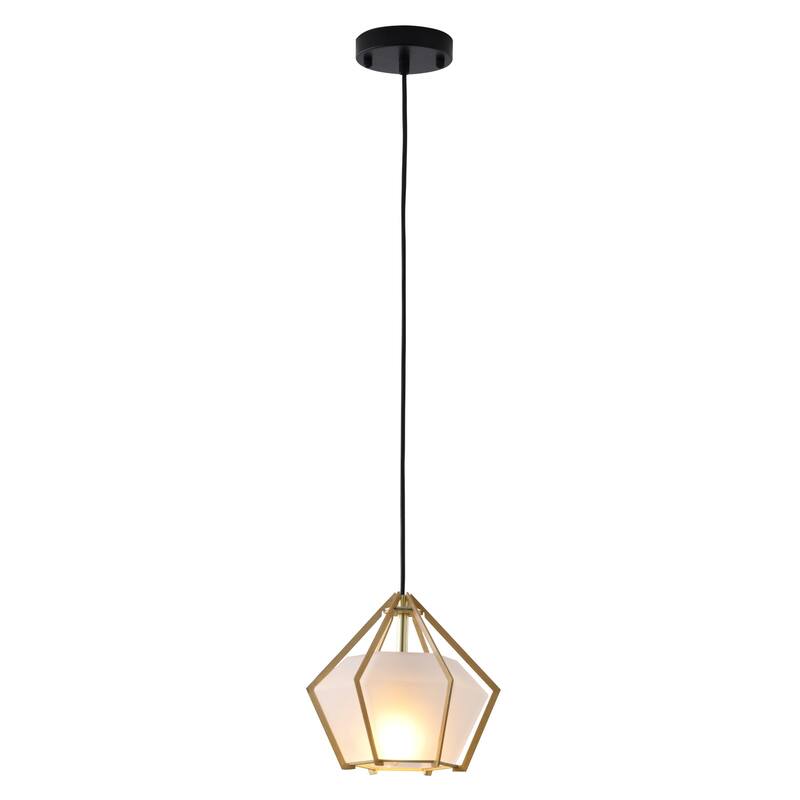 Gold Pendant Light - Adjustable Cord & Frosted Glass Shade - Elegant Aluminum Frame Lighting - 9.5