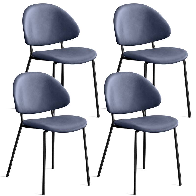 Set of 4 Upholstered PU Leather Dining Chairs Mid-Century Modern Dining Chairs with Curved Backrest