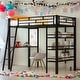 preview thumbnail 2 of 18, Twin Loft Metal Bed with 3 Layers of Shelves and Desk,Versatility Galore,Black