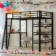 preview thumbnail 1 of 18, Twin Size Loft Metal Bed with 3 Layers of Shelves and Desk, Stylish Metal Frame Bed with Whiteboard,Easy Assembly,Black Black